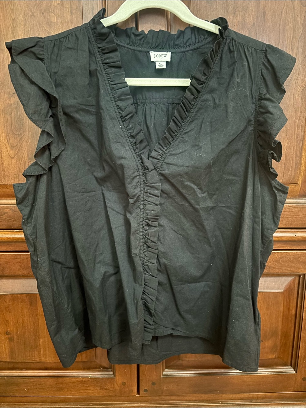 J. Crew Black Ruffle V-Neck Sleeveless Blouse XL